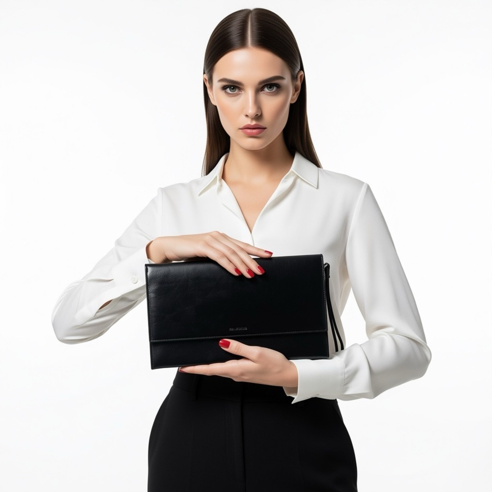 DANIER BLACK LEATHER CLUTCH WALLET WRISTLET WOMAN